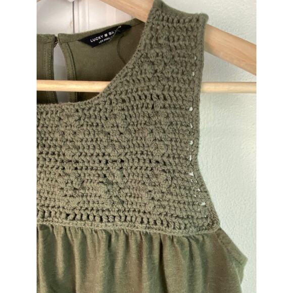 Lucky Brand Women's S Olive Green Crochet Lace Relaxed Tank Top - Picture 2 of 8